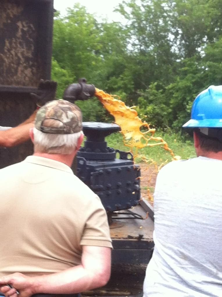 Oil and produced fluids flowing during field operations